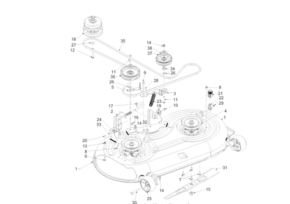 Deck Diagram and Parts List for RZT-L42KH (17CRCACS010)(2018) Cub Cadet Lawn Tractor